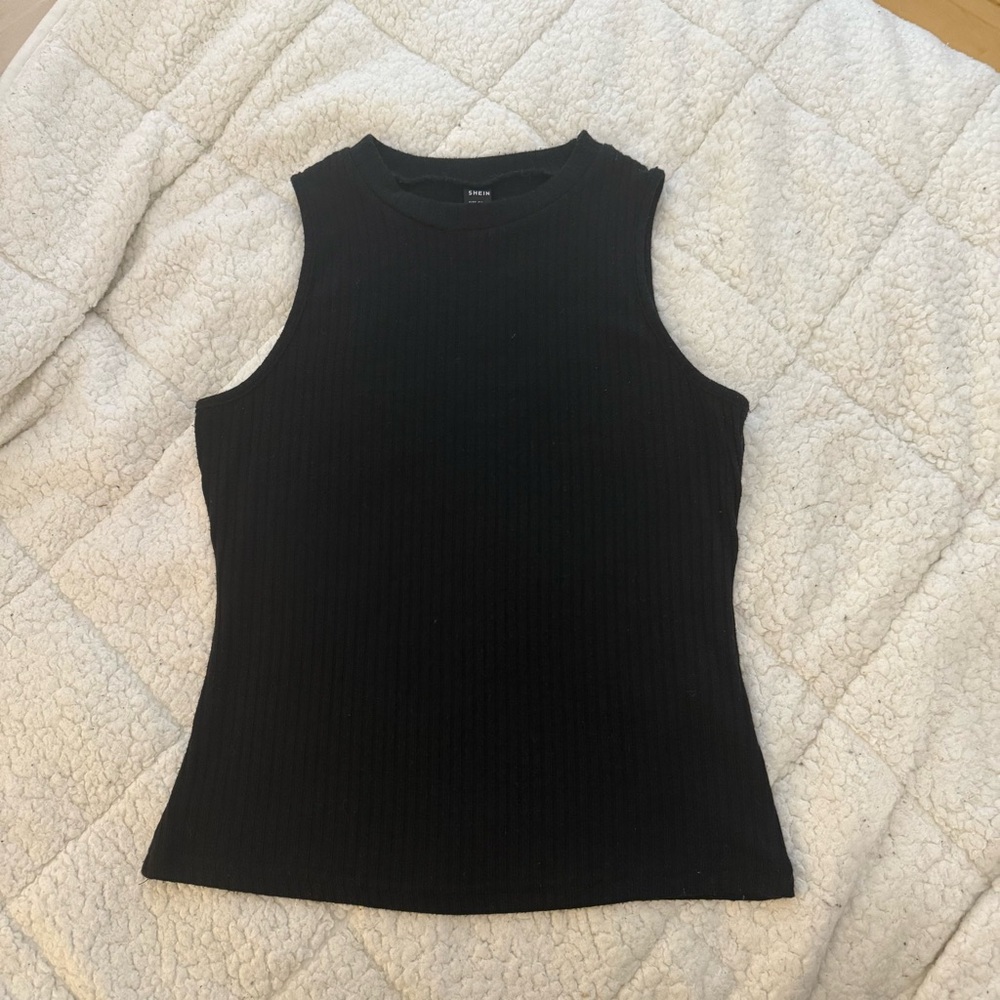 SHEIN Black Ribbed Crewneck Tank Top
